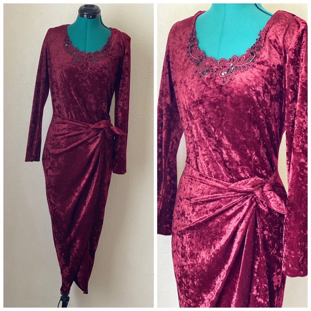 SOLDCrushed burgundy velvet All that jazz L dress - Picture 1 of 8